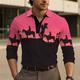 Cowboy Herren Vintage 3D Bedruckt Poloshirt Poloshirt mit Zopfmuster Outdoor Casual Strassenmode Polyester Langarm Umlegekragen Polo-Shirts Rosa Dunkelpink Sommer S M L Mikro-elastisch Revers-Polo