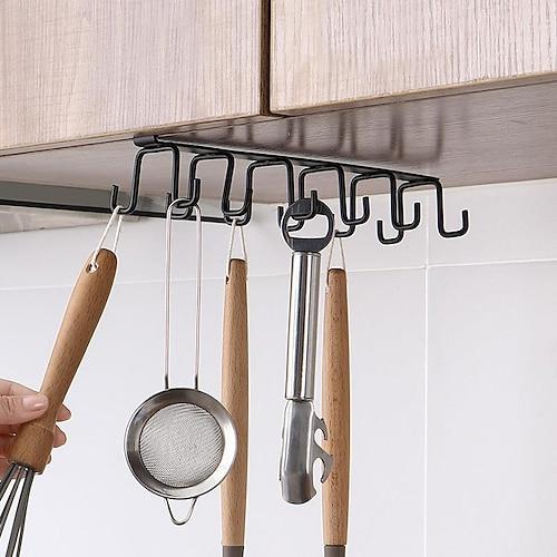 Bügeleisen 6 Haken Aufbewahrungsregal Kleiderschrank Metall unter Regalen Becher Tasse Aufhänger Badezimmer Küche Organizer Hängeregalhalter