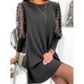 Damen schwarzes kleid abendkleider Cocktailkleid Spitze Gitter Rundhalsausschnitt 3/4 Ärmel Minikleid B¨¹ro kleid hochzeitsgast Elegant Schwarz Rosa Sommer Frühling