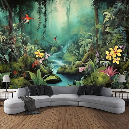 Regenwaldlandschaft hängende Wandteppich-Wandkunst, große Wandteppich-Wanddekoration, Fotografie-Hintergrund, Decke, Vorhang, Zuhause, Schlafzimmer, Wohnzimmer, Dekoration Wandtuch XXL Natur Image