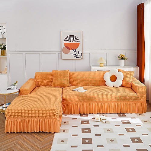 Stretch-Sofabezug, Schonbezug, Jacquard, elastisch, Sofagarnitur, Sessel, Zweisitzer, 4- oder 4- oder 3-Sitzer, Burgunderrot, L-Form, Weiß, Grau, Schwarz, einfarbig, weich, strapazierfähig, waschbar Image