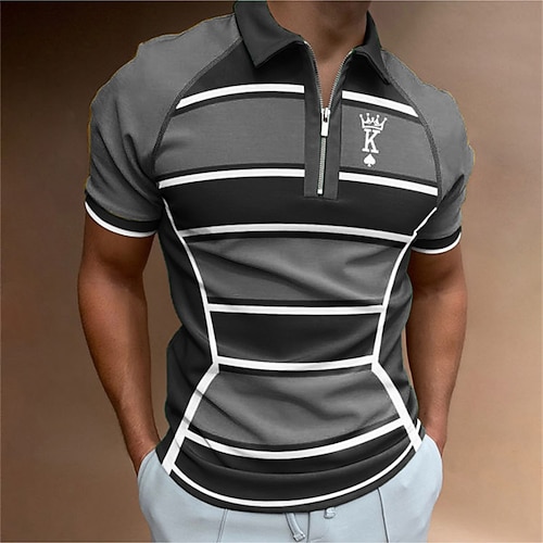 Herren Farbblock Poloshirt Golfhemd Hemd Umlegekragen Outdoor Strasse Gelb Blau Grün Grau Zip 3D Bekleidung Modisch Brautkleider schlicht Atmungsaktiv Komfortabel Image