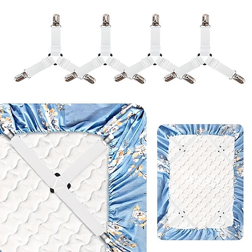 4 Stück/Set Bettlaken-Befestigungsklammern – elastische Spanngurte für Bettlaken, Matratzenbezughalter, Steppdecken- und Decken-Organizer. Image