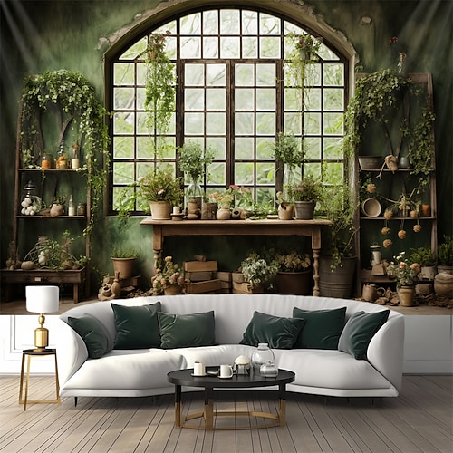 Wandteppich Pflanze Cottage hängende Tapisserie Wandkunst große Tapisserie Wandbild Dekor Foto Hintergrund Decke Vorhang Zuhause Schlafzimmer Wohnzimmer Dekoration Wandtuch XXL Natur Image