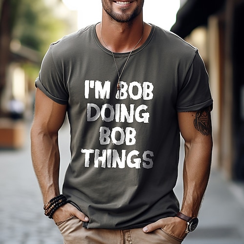 Herren Lustiges Grafik T-Shirt 'Ich bin Bob und mache Bob Sachen' Kurzarm Wortspiel Humor Tee