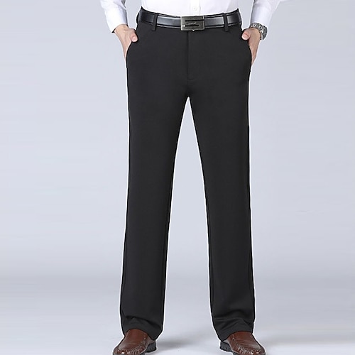 Herren Anzughosen Hose Hosen Hosen Hose Klassisch Glatt Komfort Dehnbar In voller Länge Formal Hochzeit Geschäft Klassicher Stil Hoch tailliert Schwarz Königsblau Hoher Taillenbund elastisch Image