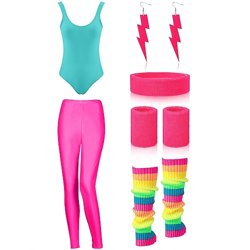 1980er One Piece PU - Leder Jumpsuit Kostüm Damen Halloween Karneval Maskerade Party / Abend Junggesellinnenabschiedsparty Pride Parade Erwachsene 1 Paar Ohrringe Trikot / Einteiler Hose Image