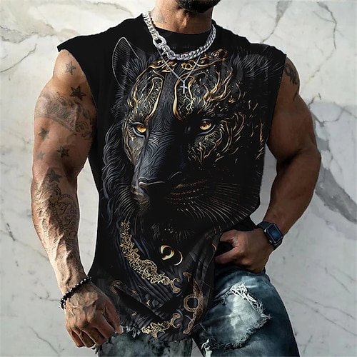 Herren Grafik Tiermotiv Weste Ärmelloses T-Shirt für Herren Ärmellos Kappenärmel T-Shirt 3D-Druck Rundhalsausschnitt Hemd Mode Designer Muskel Täglich Sport Fitnessstudio Gelb Rote Blau Frühling Image