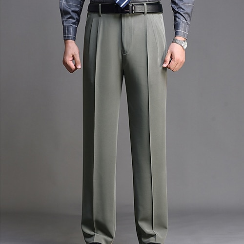 Herren Hose Anzughose Chinos Faltenhose Tasche Gerader Schnitt Einfach Weich Bügelfrei Geschäft Büro Hochzeit Schick Modern Klassisch Graues Grün Schwarz Hohe Taille Mikroelastisch Image