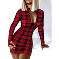 Damen Winter Kleid Etuikleid Kleid drucken Leopard Plaid Zip V Ausschnitt Minikleid Sexy Verabredung Langarm Herbst Winter