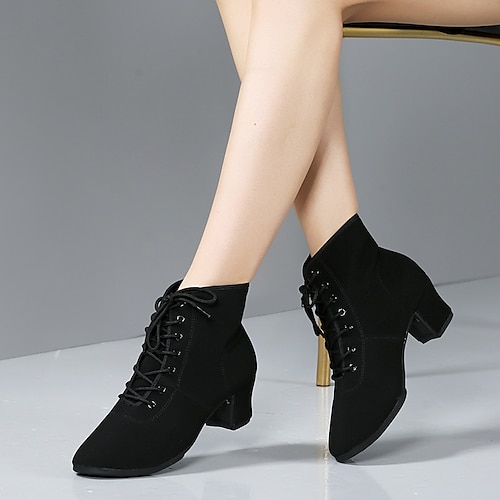 Damen Schuhe für modern Dance Übe das Trainieren von Tanzschuhen Leistung Ausbildung Absätze Kubanischer Absatz Runde Zehe Schnürsenkel Erwachsene Schwarz Rot Image