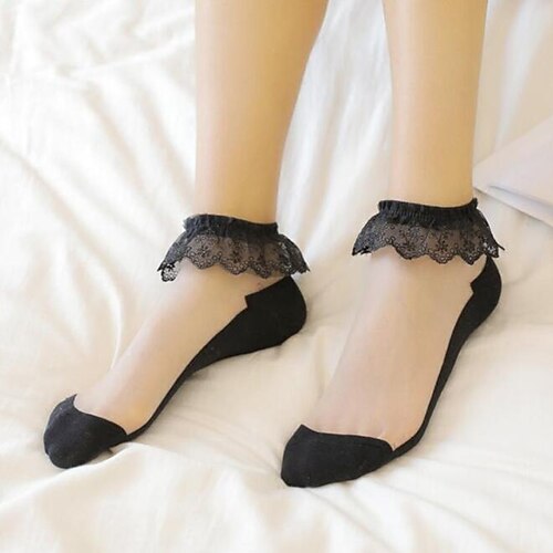 Damen Knöchelsocken, niedrig geschnittene Socken, Hochzeit, Arbeit, Urlaub, Spitze, sexy Lolita, Vintage, Retro, süß, 1 Paar Image