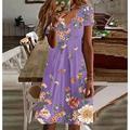 Damen Mini Kleid Lässiges Kleid Petite Kleid Sommerkleid A-Linie Kleid Bohemia Tropisch Sexy Urlaub Lässig Alltag Reguläre Passform Floral Kurzarm Herz-Ausschnitt Weiß Lila Grün Sommer Frühling