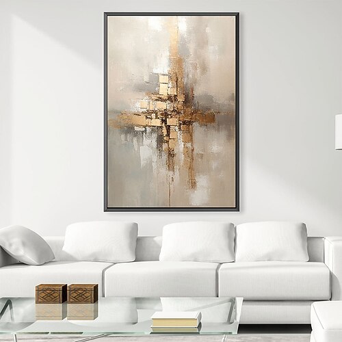 Großes handgemaltes Blattgoldgemälde auf Leinwand, abstraktes beiges Ölgemälde, luxuriöse Kunst, strukturiertes Gemälde, handgemalte Kunst, goldenes Ölgemälde, Wanddekoration für Hoteldekoration Image