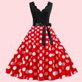 Polka Dots 50er Cocktailkleid Vintage Kleid Rockabilly Schlagkleid Knielang Damen V-Ausschnitt Weihnachten Abend Party Verlobungsfeier Homecoming Kleid für Erwachsene Frühlingamp; Sommer