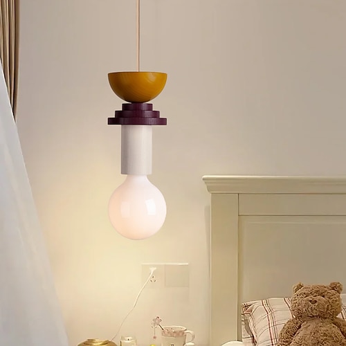 LED-Pendelleuchte, Holz-Hängelampe, einfache Café-Restaurant-Bar-Pendelleuchte, Metall-Deckenleuchte für Schlafzimmer, Kinderzimmer, 110–240 V Image