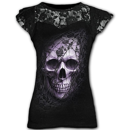 Retro Vintage Punk Gothic T-Shirt Halloween Kostüme Totenkopf Spitze Kostüm Damen Maskerade Party / Abend Erwachsene T-shirt
