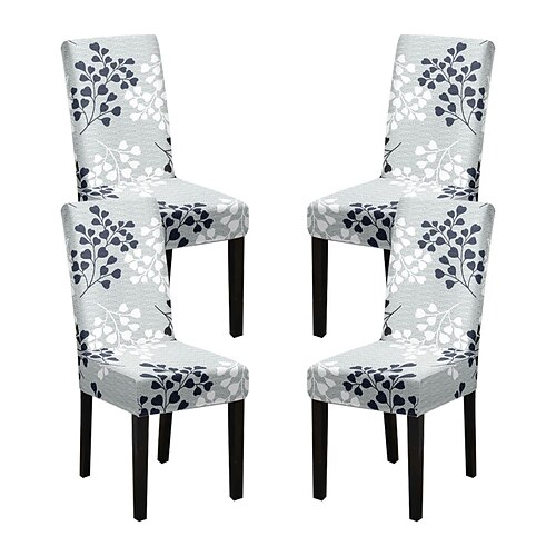 Stretch-Spandex-Esszimmerstuhlbezug Stuhlhussen, 4-teiliges Set, Blumenmuster, Stretch-Stuhlschutzbezug, Sitzbezug mit Gummiband für Esszimmer, Hochzeit, Zeremonie, Bankett, Heimdekoration Image