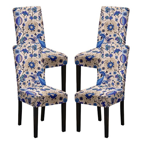 Stretch-Spandex-Esszimmerstuhlbezug Stuhlhussen, 4-teiliges Set, Blumenmuster, Stretch-Stuhlschutzbezug, Sitzbezug mit Gummiband für Esszimmer, Hochzeit, Zeremonie, Bankett, Heimdekoration Image
