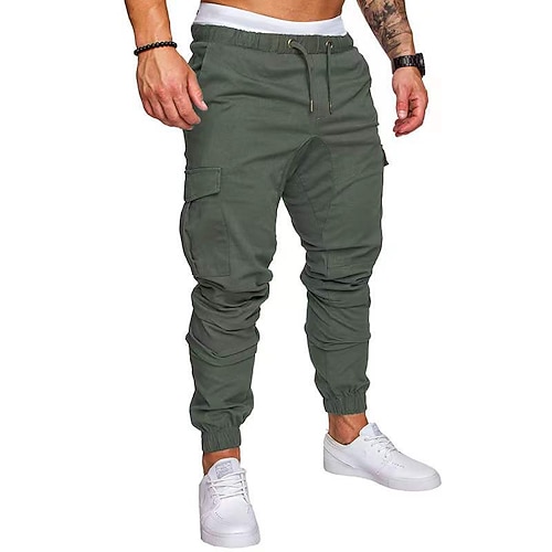 Herren Cargo-Hosen Cargohose Kordelzug Balkenfuß Einfarbig Atmungsaktiv Weich Outdoor Straße Lässig Stilvoll Lässig / Sportlich Dunkelgrau Schwarz Dehnbar Image