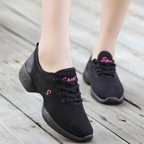schwarze, atmungsaktive Mesh-Tanzschuhe zum Schnüren für Damen – leichte, flexible Sohle, ideal für Jazz-, Gesellschafts- und lateinamerikanische Tänze Image