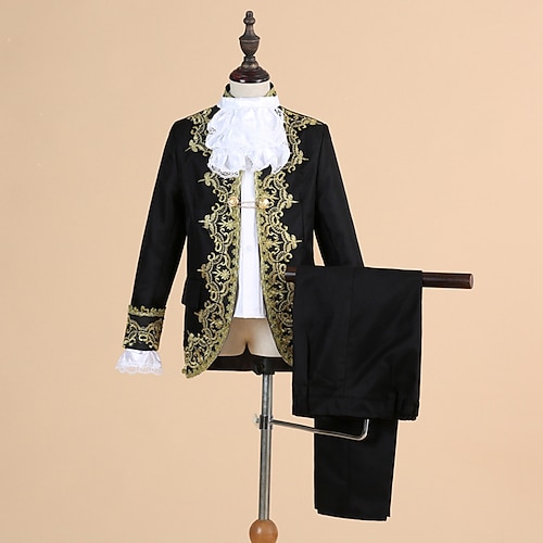 Mantel Hosen Kragen Retro Vintage Mittelalterlich Mantel Hose Outfits Prinz Aristokrat Bestickt Overall / Hosenanzug Kostüm Jungen Party Platinjubiläum der Königin 2022 Elisabeth 70 Jahre Kinder Image