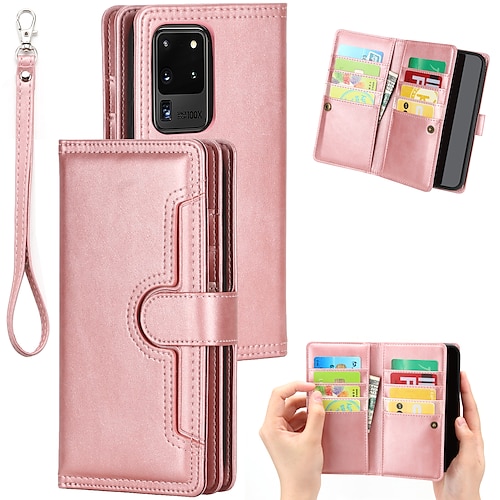 Handy Hülle Handyhüllen Für Samsung Galaxy S25 S24 S23 S21 Ultra Plus S20 Brieftaschenhülle Kartenhalter Staubdicht mit Handyband PU-Leder Image