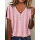 Damen T Shirt Henley Shirt Bluse Glatt Casual Taste Ausgeschnitten Rosa Kurzarm Basic V Ausschnitt