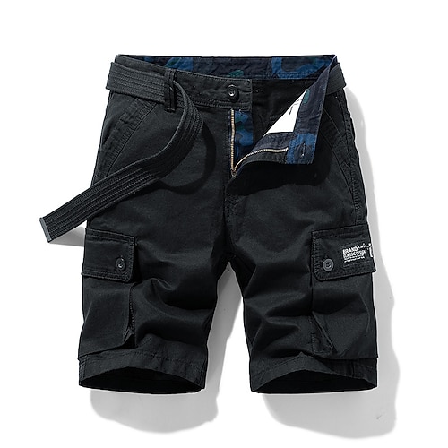 Herren Cargo Shorts Kurze Hosen Shorts Kurze Hosen Multi Pocket Gerade geschnitten Bedruckt Einfarbig Komfort tragbar Knielänge Outdoor Täglich Sport Stilvoll Schwarz Blau Image