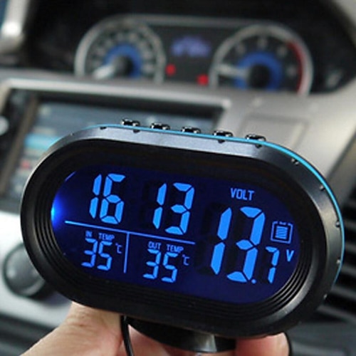 Auto Digitaluhr Thermometer Auto 12V-24V Voltmeter Spannungsprüfer 3 in 1 Autouhr Auto LED leuchtende Uhr
