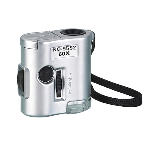 Mini Pocket 60x Mikroskoplupe Glasjuwelierlupe mit LED-UV-Licht Image