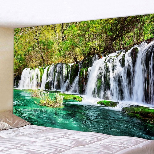 Wandteppich Naturwald Wasserfall hängende Tapisserie Wandkunst große Tapisserie Wandbild Dekor Foto Hintergrund Decke Vorhang Zuhause Schlafzimmer Wohnzimmer Dekoration Wandtuch XXL Natur Image