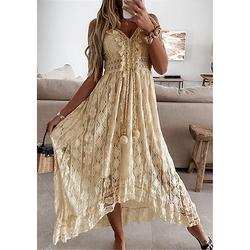 Damen Langes Kleid Maxikleid Weißes Kleid Partykleid Freizeitkleid Urlaubskleid Elegant Basic Romantisch Urlaub Täglich Ferien Normale Passform Druck Ärmellos V Ausschnitt Weiß Beige Sommer Frühling