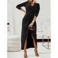 Damen schwarzes kleid abendkleider Kleid für Hochzeitsgäste Rüschen Gespleisst V Ausschnitt Langarm Formal winterkleider damen Silber Schwarz Frühling Winter
