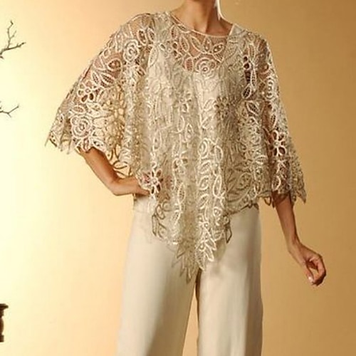 Schals Damenumhang Umhänge für die Mutter Elegant Rein Dreiviertelarm Spitze Hochzeit Schals Mit Unifarbe Für Party Frühling Sommer Image