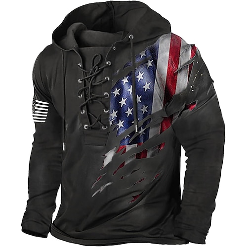 US Amerika 250 Jahre Jubiläum Herren Amerikanische US-Flagge Hoodie Hoodies Sweatshirt Mode Alltag Freizeit Vintage Retro Langarm Kapuzen Pulli Ausgehen Streetwear Schwarz Grau Schwarz Hellgrün Image