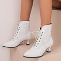 Damen Stiefel Übergrössen Stiefel mit Absatz Hochzeit Party Täglich Feste Farbe Stiefeletten Stiefeletten Winter Schnürsenkel Blockabsatz Spitze Zehe Elegant Vintage Modisch PU Schnürsenkel Schwarz