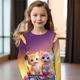 Mädchen-T-Shirt mit 3D-Katze und Rüschen, langärmlig, 3D-Druck, Frühling, Herbst, aktiv, modisch, niedlich, Polyester, Kinder, 3–12 Jahre, Rundhalsausschnitt, Outdoor, lässig, täglich, normale