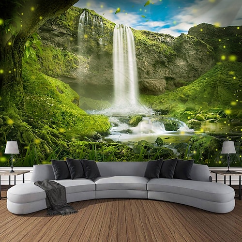 Waldlandschaft Wasserfall hängende Wandteppich-Wandkunst, große Wandteppich-Wanddekoration, Fotografie-Hintergrund, Decke, Vorhang, Zuhause, Schlafzimmer, Wohnzimmer, Dekoration Wandtuch XXL Natur Image