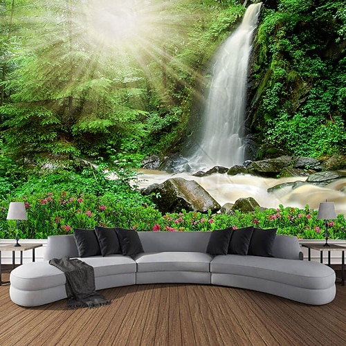 Waldlandschaft Wasserfall hängende Wandteppich-Wandkunst, große Wandteppich-Wanddekoration, Fotografie-Hintergrund, Decke, Vorhang, Zuhause, Schlafzimmer, Wohnzimmer, Dekoration Wandtuch XXL Natur Image
