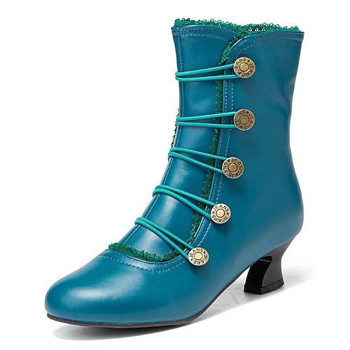 Vintage-Stiefeletten für Damen mit Knopfverzierung – Retro-Lederstiefel mit kurzem Absatz für Cosplay, Partys und den Alltag Image