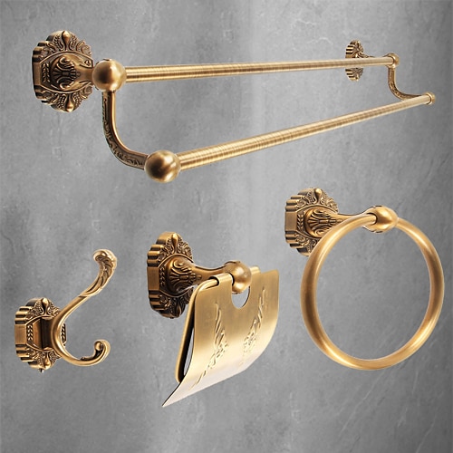Multifunktions-Badezimmer-Accessoire-Set aus Aluminium, inklusive Badezimmer-Doppelhandtuchhalter, Toilettenpapierhalter, Handtuchring und Kleiderhaken, Wandmontage, 4-tlg