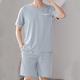 Herren Hausanzug Schlafanzug Set Pyjama-Oberteil und Shorts 1 Set Buchstabe Stilvoll Casual Komfort Heim Täglich Bett Polyester Komfort V Ausschnitt Kurzarm Kurze Hosen Frühling Sommer Grün Dunkelblau