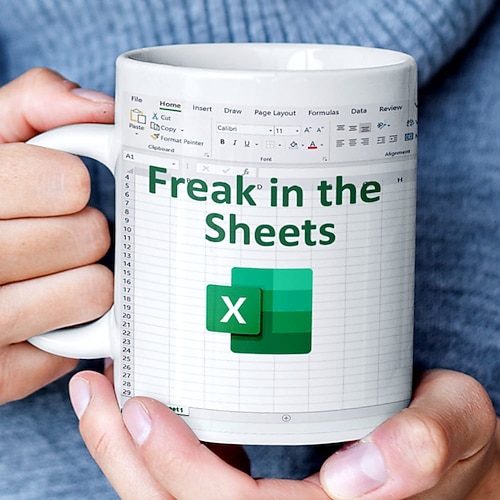 Excel-Kaffeetasse, lustige Geschenke für Frauen und Männer, Freak in the Sheets-Tasse, Geschenke für Chef, CPA, Freund, Kollegen, Buchhalter, weiße Keramik-Bürotasse, 300 ml Image