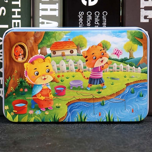 Holzpuzzle für Kinder 60 Teile Eisenbox-Puzzle für Kindergarten frühkindliche Bildung Holzspielzeuge Weihnachtsgeschenk Image