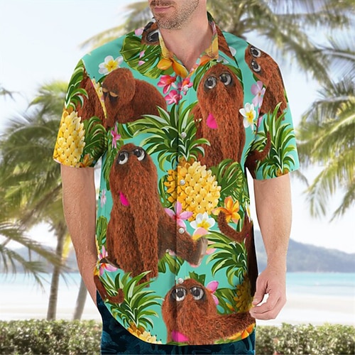 Herren Blumen Ananas Frosch Hemd Hawaiihemd Sommerhemd Aloha-Shirt Kurzarm Hemd Umlegekragen Hawaiianisch Designer Brautkleider schlicht Outdoor Strasse Casual Rot grün Olivgrün Rosa 3D-Druck S M L Image