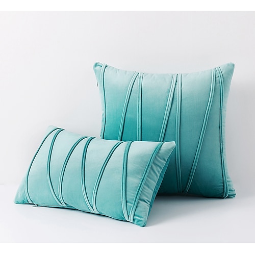 Dekorative Wurfkissen, Kissenbezüge, gestreifter Samt, modern, dekorativ, massiv, Kissenbezüge, weich, gemütlich, für Bett, Sofa, Couch, Auto, Wohnzimmer, Rosa, Blau, Salbeigrün, gebranntes Orange Image