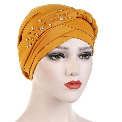 Indien muslimische Frauen Hijab Hut mit Perlen Turban Kopftuch islamische Kopfbedeckung Dame Beanie Motorhaube Haarausfall Abdeckung Image