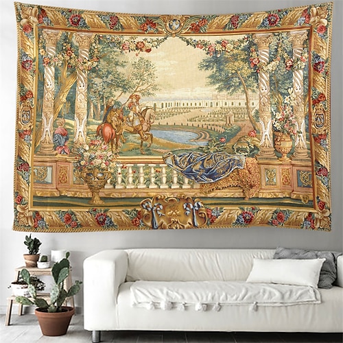 Mittelalterliche Wandteppich Mittelalter Wandteppich Mittelalter Vintage Milles Fleurs Wandkunst Großes Wanddeko Foto Hintergrund Decke Vorhang Zuhause Schlafzimmer Wohnzimmer Dekoration Image