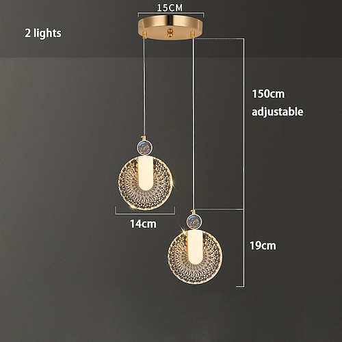 LED-Pendelleuchte, 1/2 Licht, Glas, Kristall, kreativer Lampenschirm, industrielle Deckenleuchten aus Metall, kreativer Bar-Stil, Atmosphäre, Kronleuchter für Wohnzimmer, Kücheninsel, Schlafzimmer Image